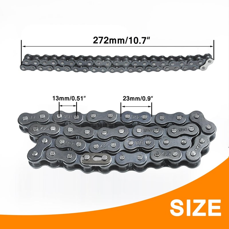 HOLATO Front #420 Roller Chain 42 Links + Master Link for 196cc 212cc 6.5hp Coleman CT200U CT200U-EX BT200X Baja Warrior Hensim Massimo TrailMaster MB165 MB200 Mini Bike Heavy Duty Parts - Image 3